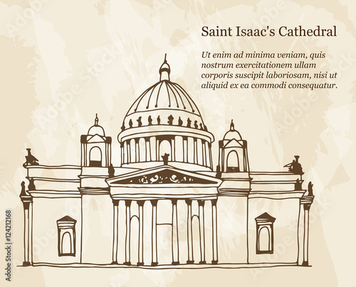 Background with hand drawn illustration of Saint Isaac's Cathedral, Russia