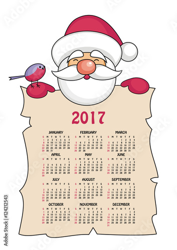 calendar 2017 with the image of funny  Santa Claus.