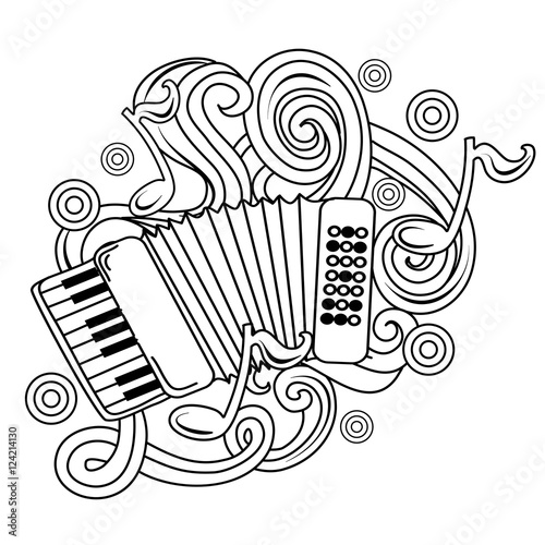 Cartoon hand-drawn doodles Musical illustration. sketch