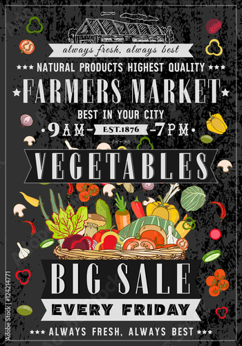 Vegetable shop retro poster chalkboard style 