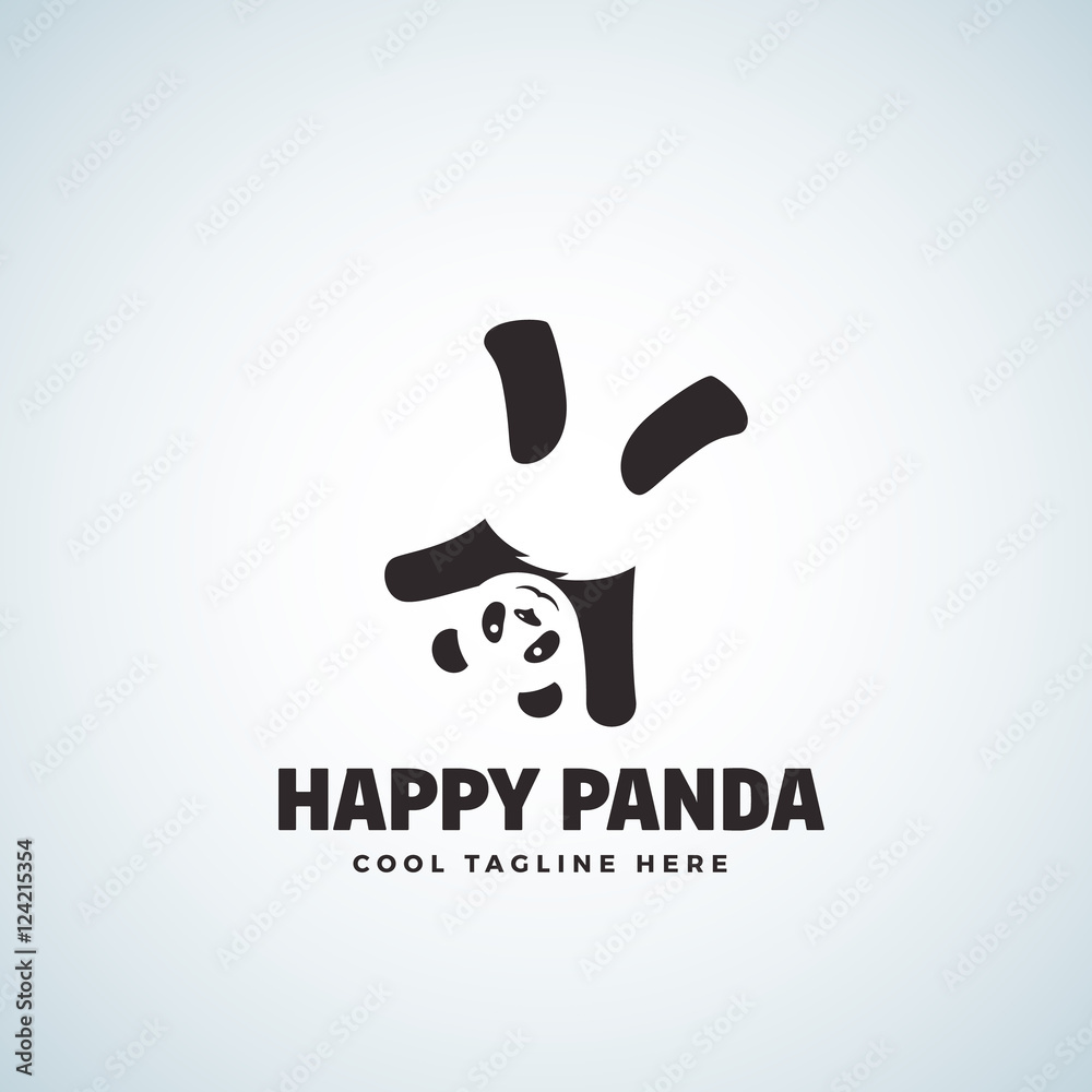 Happy Panda Abstract Vector Emblem or Logo Template. Funny Bear Upside Down. Happy Panda Abstract Vector Emblem or Logo Template. Funny Bear Upside Down.