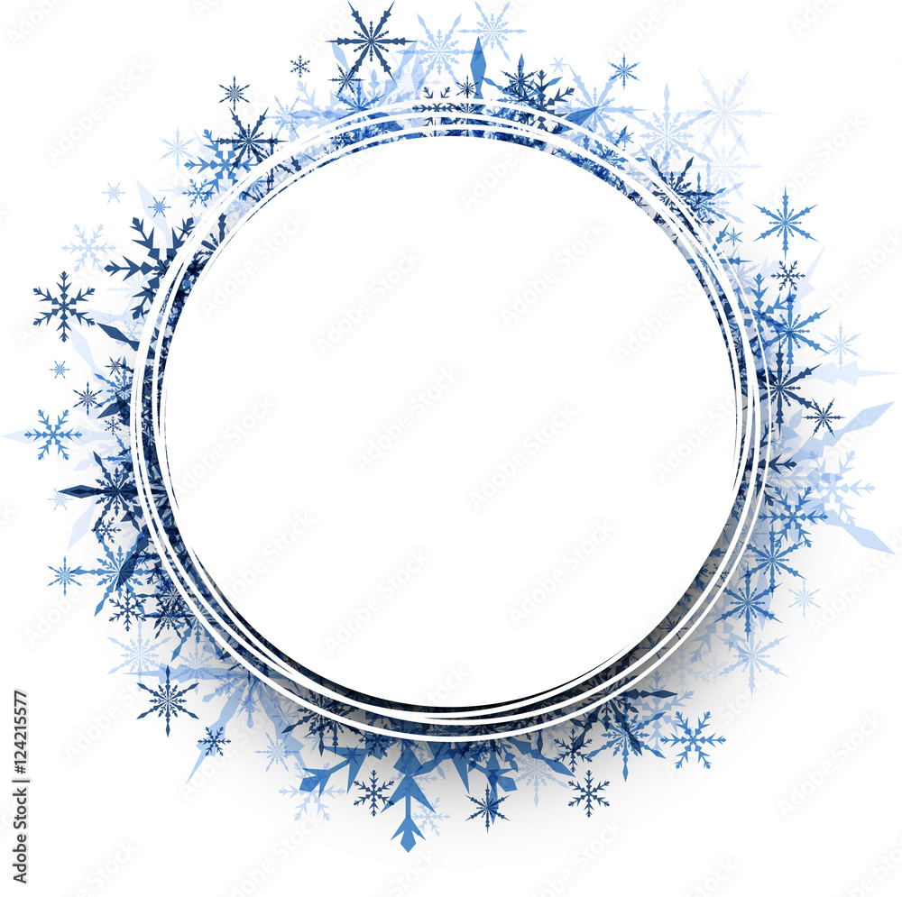 Winter round background with snowflakes.