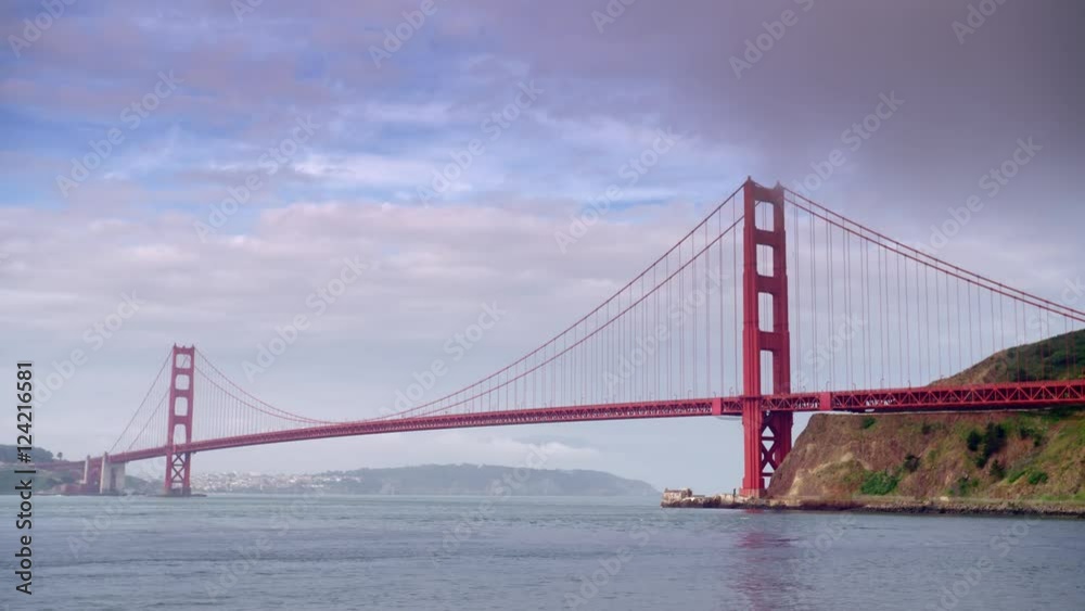 Wide shot of Golden Gate Bridge against blue sky Wide shot of Golden Gate Bridge against blue sky