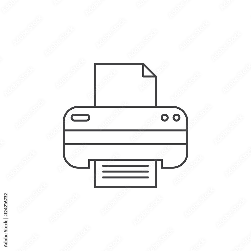 Printer thin line icon, outline vector logo illustration, linear pictogram isolated on white