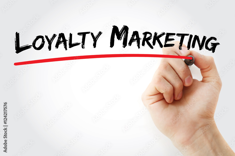 Fototapeta premium Hand writing loyalty marketing with marker, concept background