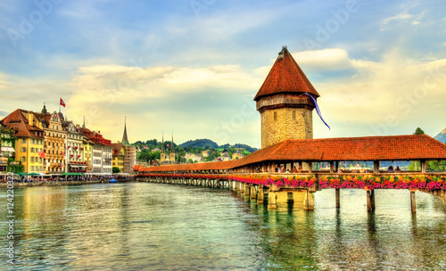 Chapel Bridge and Water Tower in Luzern, Switzerland