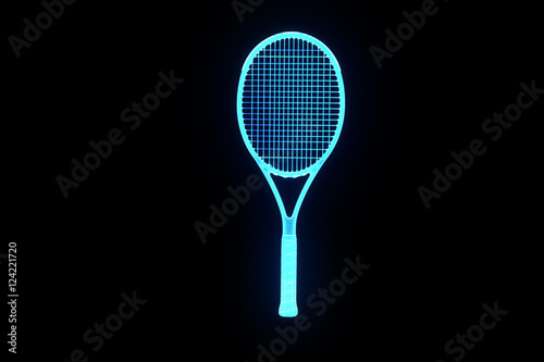 Tennis Racket in Hologram Wireframe Style. Nice 3D Rendering   © bombastic80