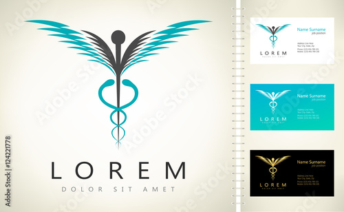 Caduceus medical logo. Emblem for drugstore or medicine. 