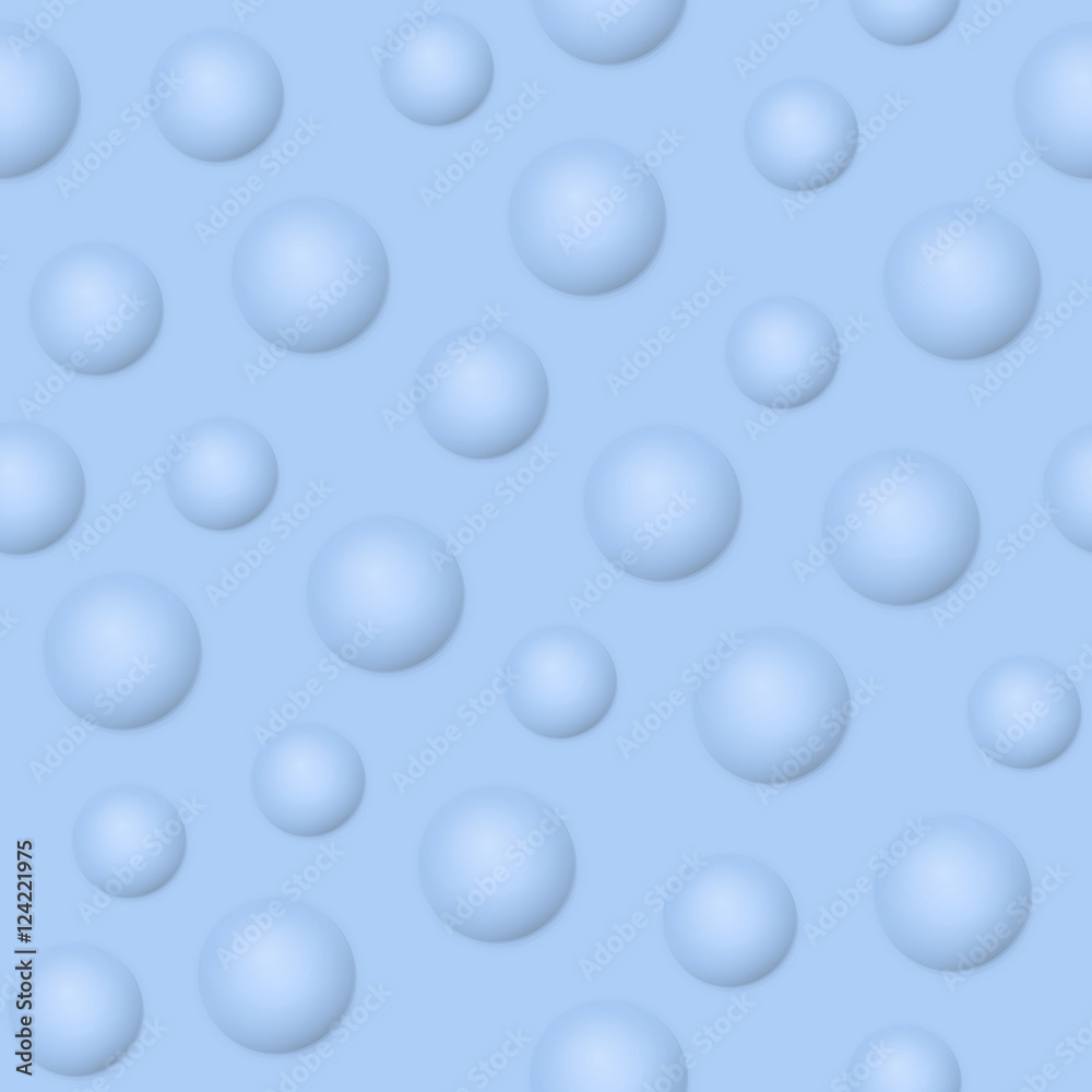 Vector seamless pattern. 3D blue spheres and bubbles illustration. Editable design element, endless texture, abstract background for website, banner, poster, business card, prints, digital projects
