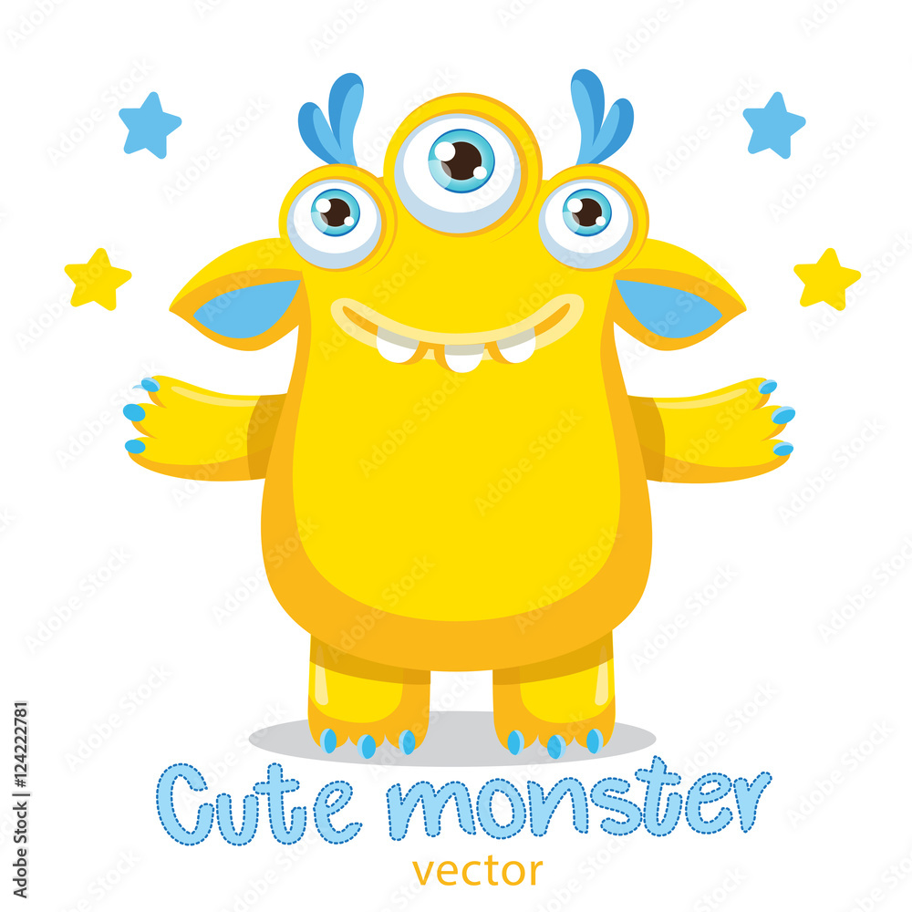 Funny Cute Monster Vector Illustration. Cartoon Yellow Monster Mascot.  Friendly Monster Meme. True Happy Face. Stock Vector | Adobe Stock