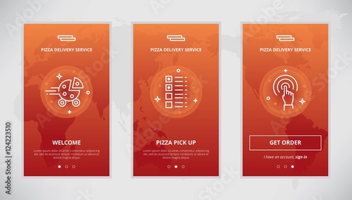 Pizza delivery service app screens