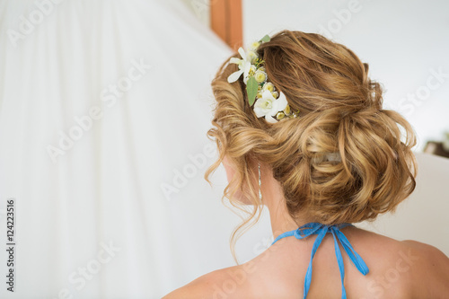 Beautiful blonde bride's hairstyle,back view