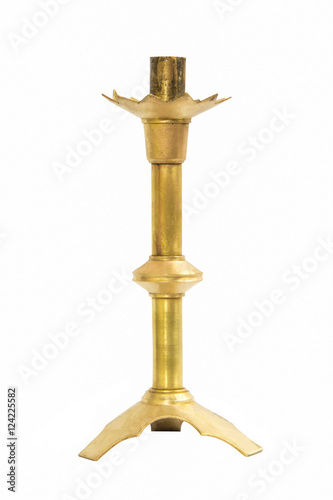 Old brass candle holder on white background
