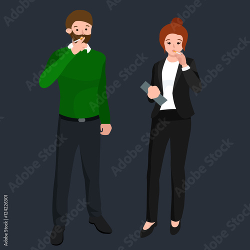 funny cartoon office worker smoking cigarette cartoon character, vector illustration