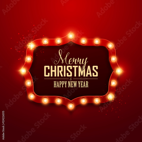 Christmas background. Retro Christmas light sign. Vector illustration.