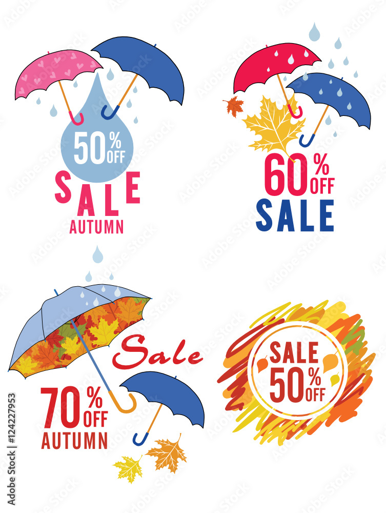 Autumn  sale vector poster with autumn leaves background, vector illustration
