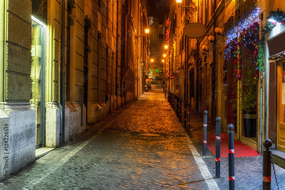 Obraz premium Night street in Rome, Italy. Popular touristic european destination