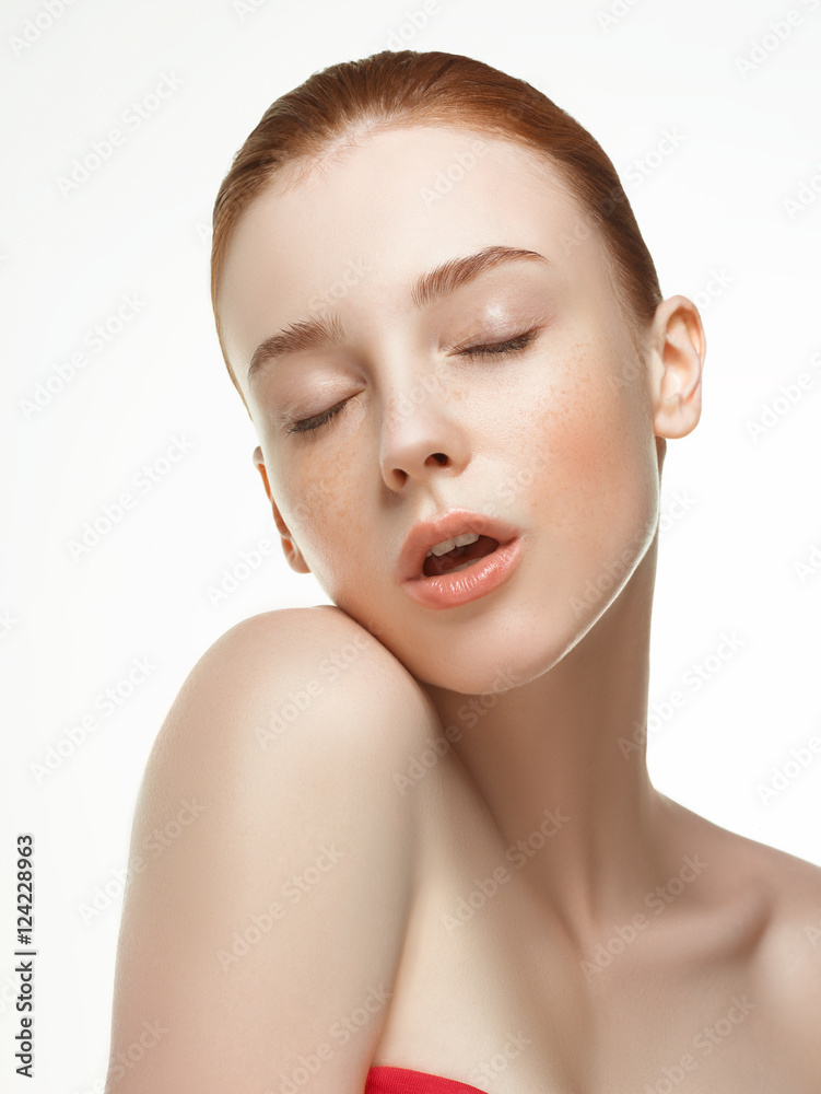 Obraz premium Emotional beauty portraits red-haired girl.