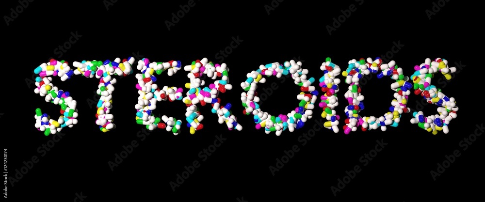 Illustration of steroids header or title made from pills