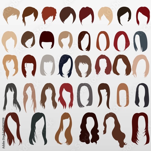 Set of different hairstyles and hair colors