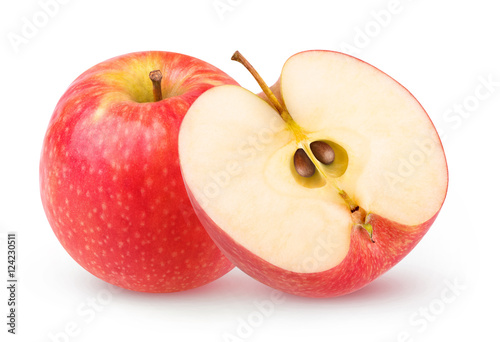 Isolated one and a half red apples
