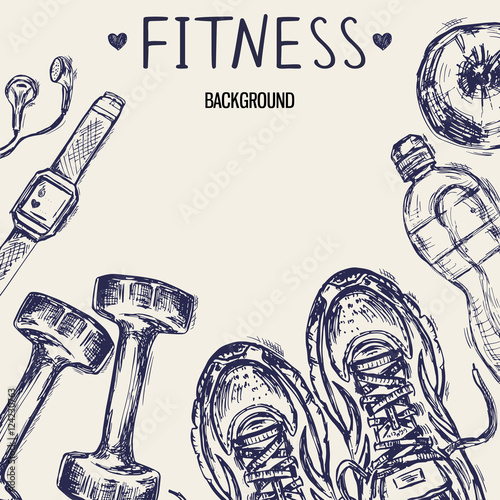 Template with hand drawn fitness items