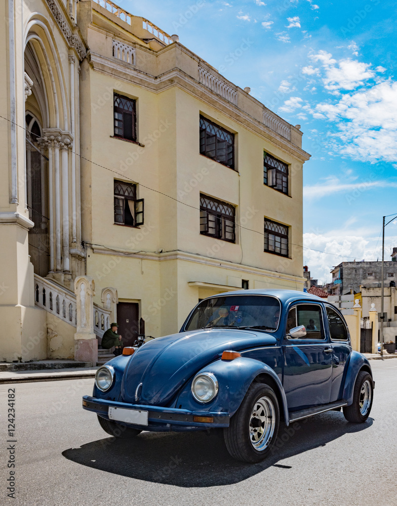 old vintage car in historic town of havana, cuba
