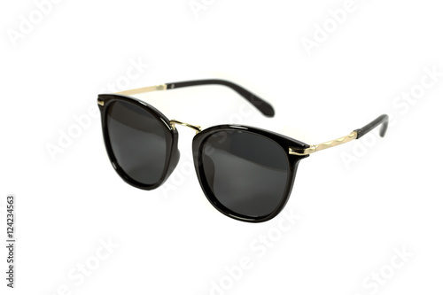 Closeup fashion black sunglasses isolated on white background.