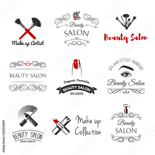 Beauty Salon Design Elements. Vintage filigree frame, logo, banner and label. Logo for make up artist.