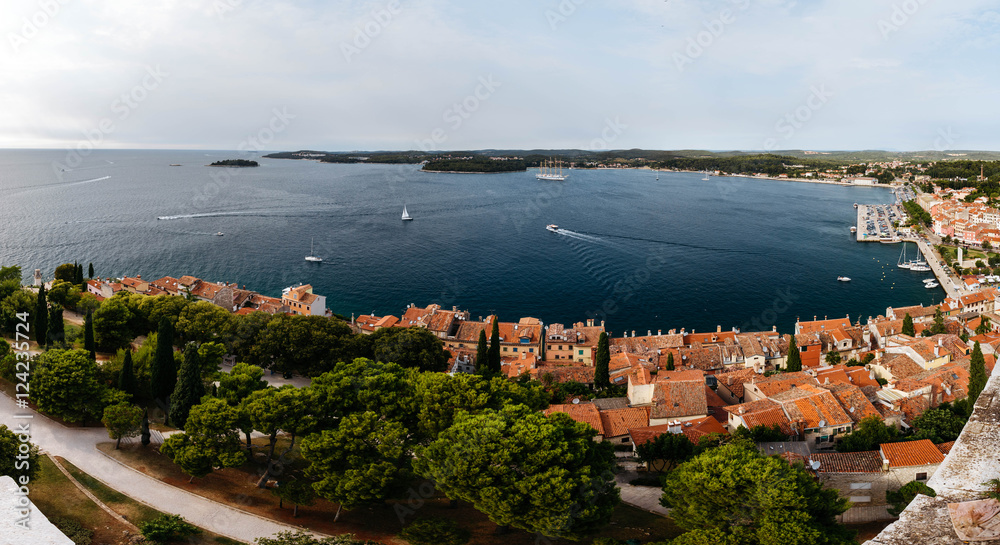 The panoramic view from the bell tower Church of St. Euphemia in the old town of Rovinj, Croatia.