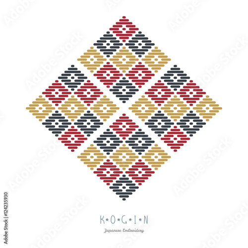 Simple illustration. Japanese embroidery style. Combination of Traditional pattern Hanako. Abstract illustration. Simple geometric ornament.