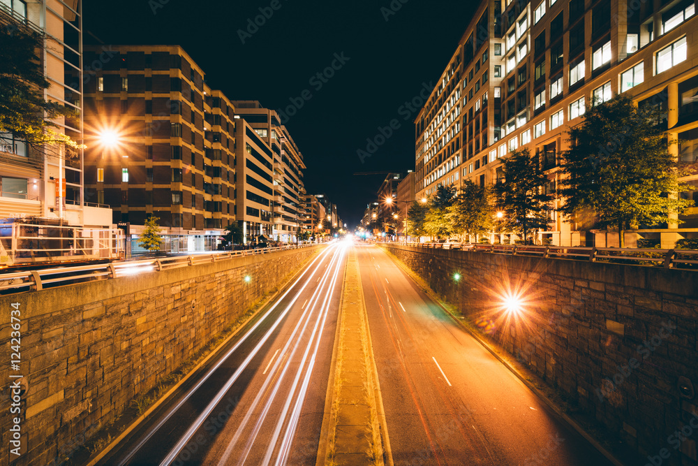 The K Street Underpass at night, at Washington Circle in Washing The K Street Underpass at night, at Washington Circle in Washing