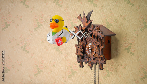 Doctor Rubber Duck coming out of cuckoo clock