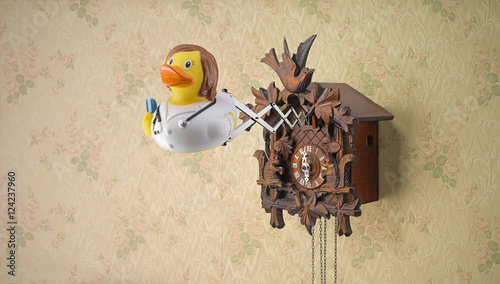 Nurse Rubber Duck coming out of cuckoo clock photo