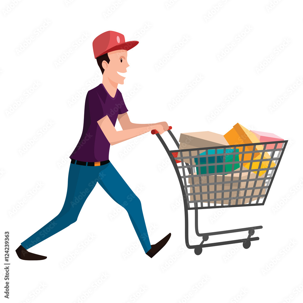 Buyer illustration. Man with shopping cart. Vector character for your design. Buyer illustration. Man with shopping cart. Vector character for your design.