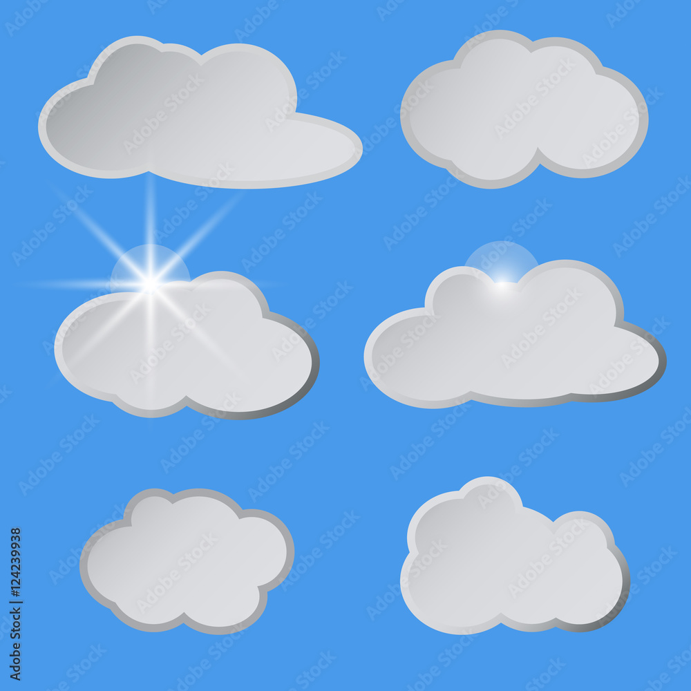 Stylized white clouds in the blue sky, the sun. Stylized white clouds in the blue sky, the sun.
