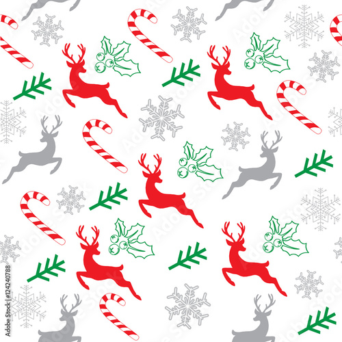 christmas seamless pattern with deer and snowflakes