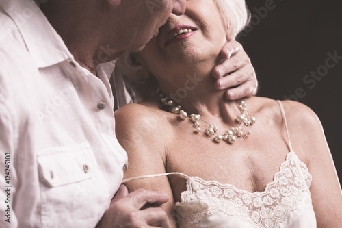 Senior couple kissing and embracing