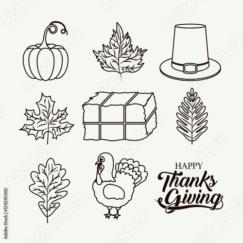 Hay hat leaf pumpkin and tukey icon. Thanks given and autumn season theme. Silhouette design. Vector illustration photo
