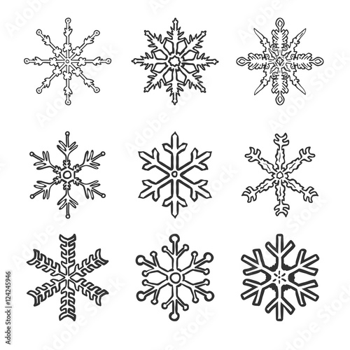 Vector Set of Black Sketch Snowflakes