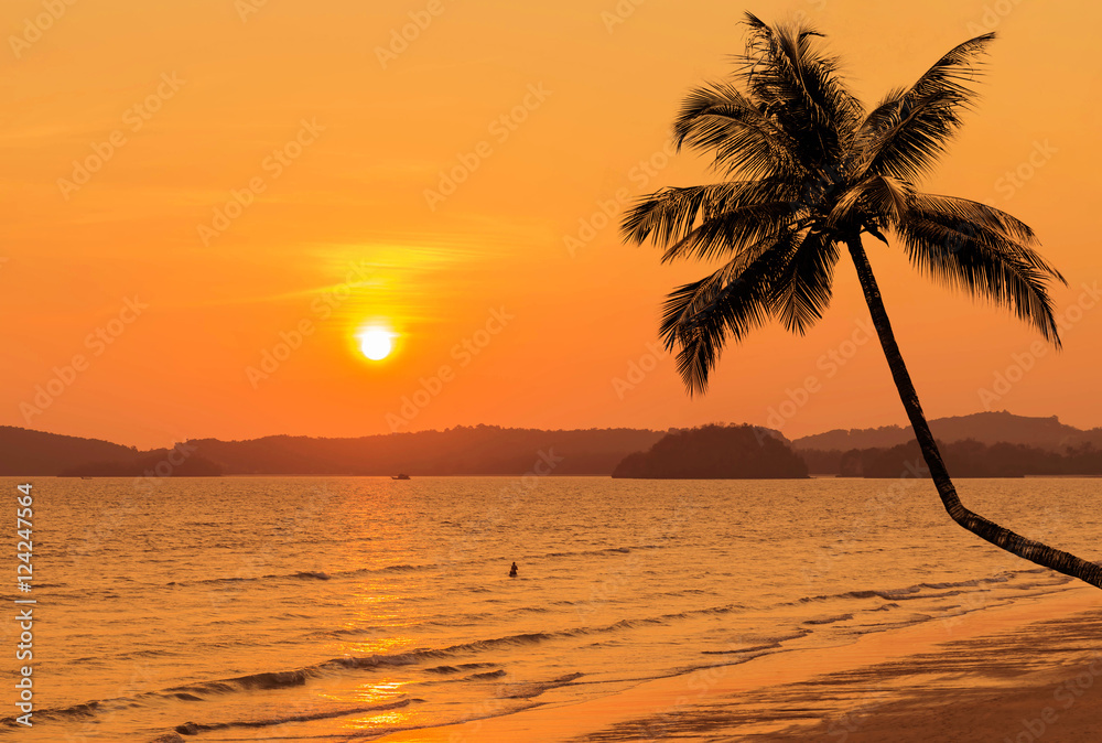 Beautiful sunset on tropical beach at andaman sea in thailand