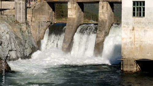 View at water on hydroelectric power plant on Altai river Chemal