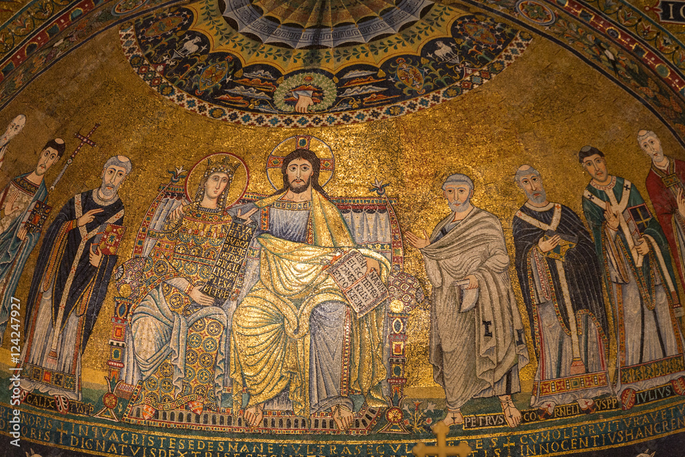 Interior of Basilica di Santa Maria in Trastevere in Rome. Italy
