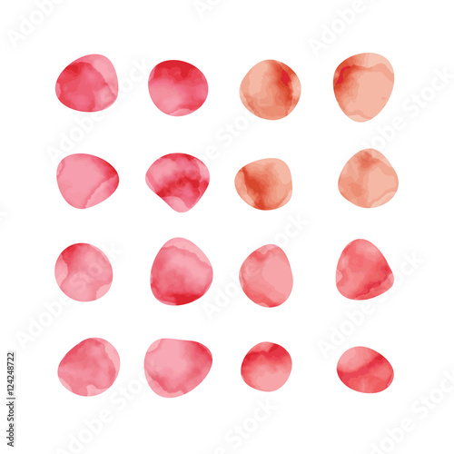 Vector red watercolor spots. Stained petals. Hand painted circles set.