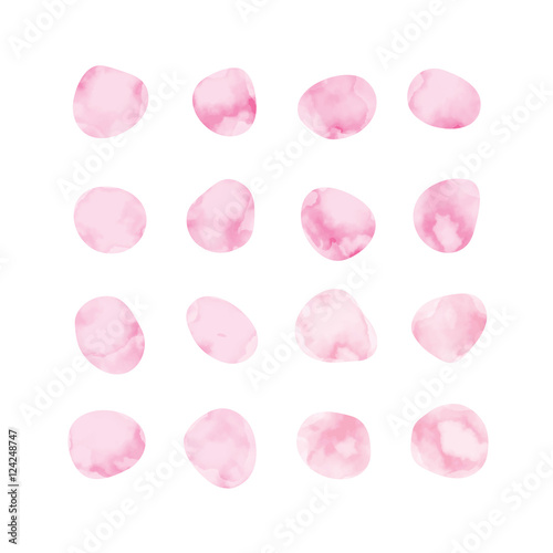 Vector pink watercolor spots. Stained petals. Hand painted circles set.