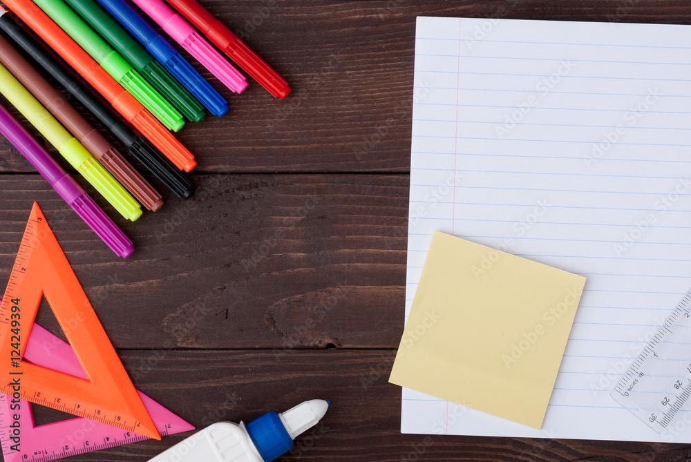 Obraz premium School stationery with notebook copyspace