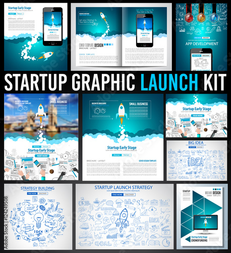 Startup Graphic Lauch Kit with Landing Webpages, Corporate Design Covers