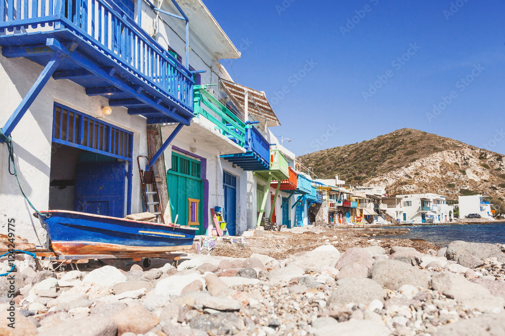 Beautiful Klima village, Milos island, Cyclades, Greece