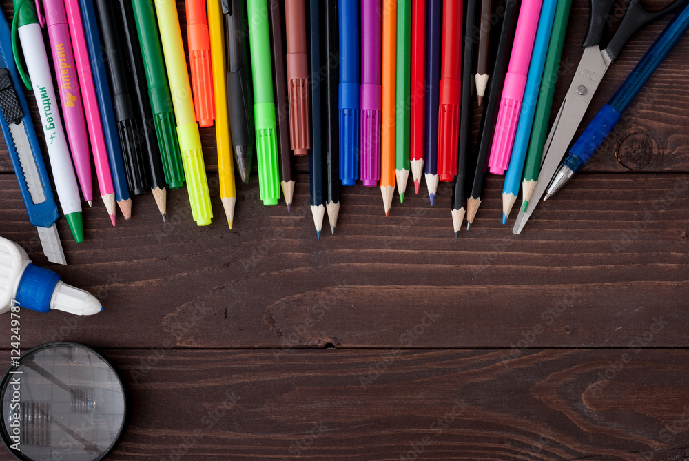 Obraz premium School stationery with notebook copyspace