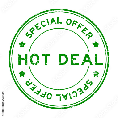 Grunge green special offer and hot deal rubber stamp
